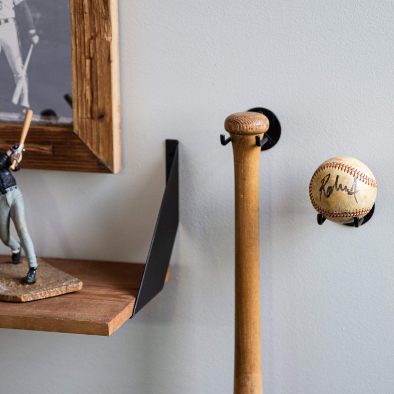 Wallniture Sporta Baseball Holder, Baseball Bat Wall Mount Display Stand for Man Cave Decor, Sports Memorabilia Ball Storage Rack Set of 2 Black - Image 2